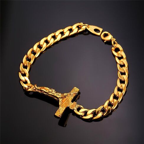 U7 Cross Link Bracelet Stainless Steel 18K Gold Plated Christian Bracelet for Men Women in Saudi Arabia