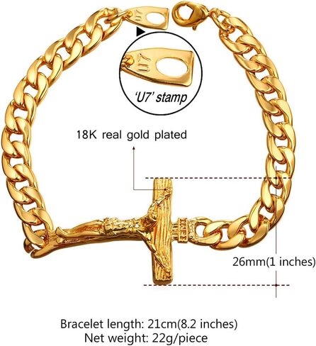 U7 Cross Link Bracelet Stainless Steel 18K Gold Plated Christian Bracelet for Men Women in Saudi Arabia