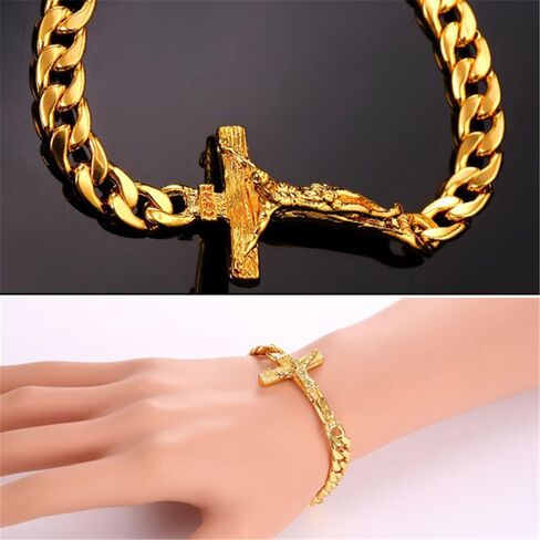 U7 Cross Link Bracelet Stainless Steel 18K Gold Plated Christian Bracelet for Men Women in Saudi Arabia
