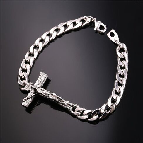U7 Cross Link Bracelet Stainless Steel 18K Gold Plated Christian Bracelet for Men Women in Saudi Arabia