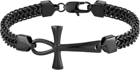 STARCHENIE Mens Ankh Cross Bracelet 316L Stainless Steel Double Layered Braided Franco Chain Bracelet for Men in Saudi Arabia