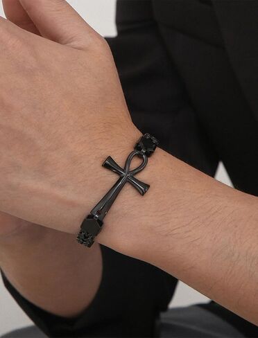 STARCHENIE Mens Ankh Cross Bracelet 316L Stainless Steel Double Layered Braided Franco Chain Bracelet for Men in Saudi Arabia