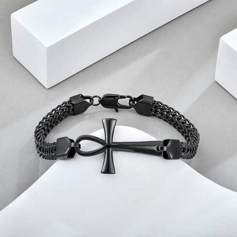 STARCHENIE Mens Ankh Cross Bracelet 316L Stainless Steel Double Layered Braided Franco Chain Bracelet for Men in Saudi Arabia