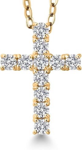 White Lab Grown Diamond Cross Pendant Necklace | 0.50-1.00 Cttw | 925 Sterling Silver | Jesus Christian Religious Crucifix Pendant for Women | DEF Color | VVS-VS Clarity | With 18 Inch Chain in Saudi Arabia