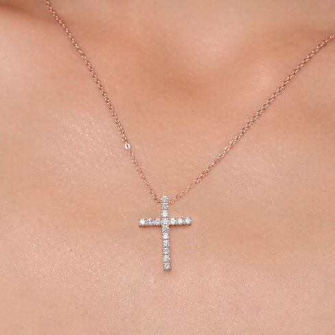 White Lab Grown Diamond Cross Pendant Necklace | 0.50-1.00 Cttw | 925 Sterling Silver | Jesus Christian Religious Crucifix Pendant for Women | DEF Color | VVS-VS Clarity | With 18 Inch Chain in Saudi Arabia