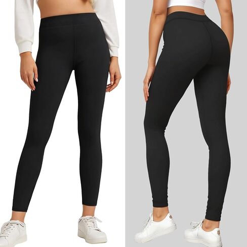 Black Cotton Leggings for Women, High Waisted Workout Leggings Depot Tummy Control Tights for Women Running Yoga Pants in Saudi Arabia