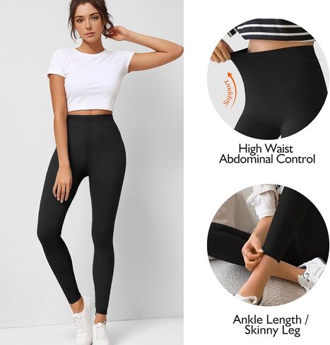Black Cotton Leggings for Women, High Waisted Workout Leggings Depot Tummy Control Tights for Women Running Yoga Pants in Saudi Arabia