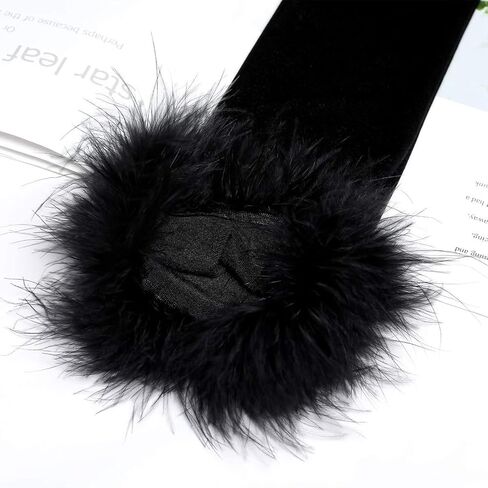 قفازات نسائية سوداء للهالوين قفازات طويلة ريشة قابلة للتمدد 20 ثانية من الأوبرا الساتان للحفلات المسائية، قفازات الزفاف للسيدات in Kuwait