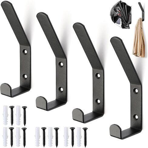 Black Stainless Steel Wall Mounted Hanging Hooks- 2 Packs Helmet Holders Hook-Steel Wall Mount J Hooks for Hat, Glove, Bag, Cloth, Coat and Motorcycle Helmet in Saudi Arabia
