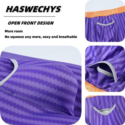 Mens Sexy Vertical Stripe Boxers Briefs Front Opening Pouch Bulge Enhancing Underwears in Saudi Arabia