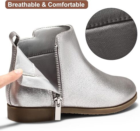 Harvest Land Girl Boots Kids Ankle Boots Warm Side Zipper Boots Low heel Short Booties Winter Snow Boots Anti-Slip Outdoor Shoes for Little Kids/Big Kids in Kuwait