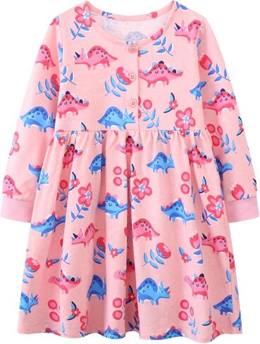 Youlebao Toddler Girls Dresses Long Sleeve Girl Casual Cotton Clohtes for Kids 2-7 Years Xmas Gift in Saudi Arabia