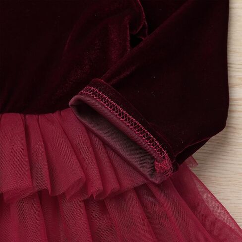 Toddler Long Sleeve Velvet Dress Girls Fall Winter Burgundy Tulle Dress Vintage Casual Holiday Christmas Dresses in Kuwait