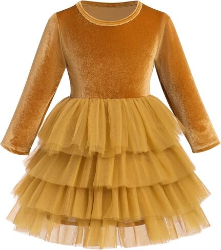 Toddler Long Sleeve Velvet Dress Girls Fall Winter Burgundy Tulle Dress Vintage Casual Holiday Christmas Dresses in Kuwait