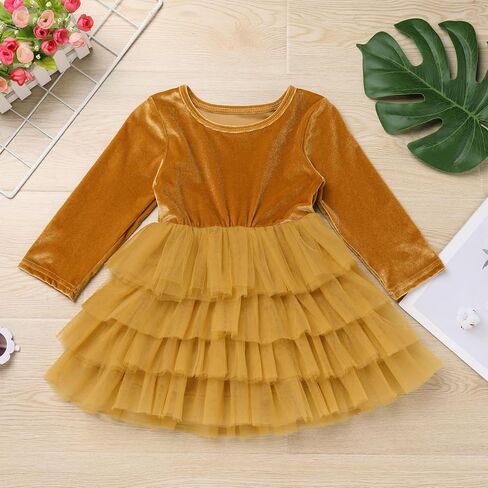 Toddler Long Sleeve Velvet Dress Girls Fall Winter Burgundy Tulle Dress Vintage Casual Holiday Christmas Dresses in Kuwait