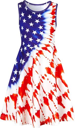 فستان حورية البحر للفتيات من Funnycokid فساتين صيفية بدون أكمام للأطفال لأعياد الميلاد فستان الشمس المتأرجح من 4 إلى 13 سنة in Kuwait