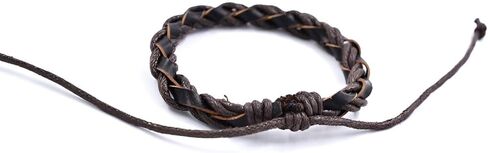 سوار ملتوي من الجلد البني للرجال، جلد بوهو حقيقي وسلسلة نايلون مزدوجة حبلا بعرض 7 ملم سوار معصم ملتف مصنوع يدويًا من الجلد الطبيعي القبلي in Kuwait