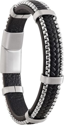 HAQUIL Braided Leather Bracelets Cuffs Black Leather Wristband Stainless Steel Clasp in Saudi Arabia