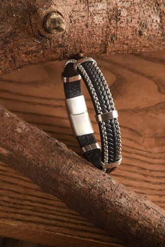 HAQUIL Braided Leather Bracelets Cuffs Black Leather Wristband Stainless Steel Clasp in Saudi Arabia