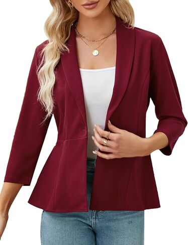 KOJOOIN Womens Blazer 3/4 Sleeve Open Front Casual Ruffle Office Cardigan Lightweight Suit Jackets in Saudi Arabia