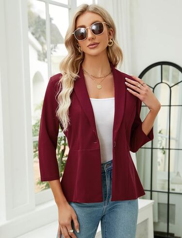 KOJOOIN Womens Blazer 3/4 Sleeve Open Front Casual Ruffle Office Cardigan Lightweight Suit Jackets in Saudi Arabia