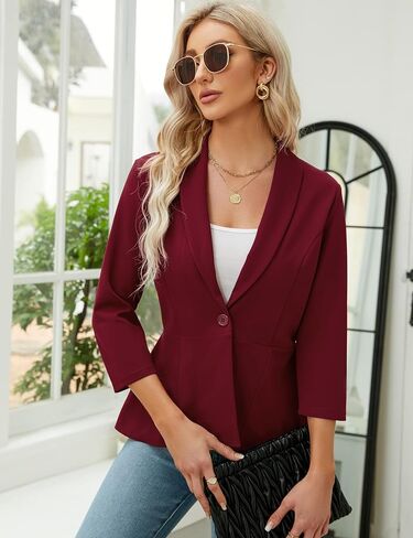 KOJOOIN Womens Blazer 3/4 Sleeve Open Front Casual Ruffle Office Cardigan Lightweight Suit Jackets in Saudi Arabia
