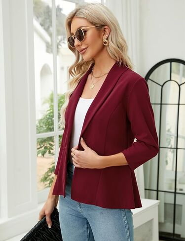 KOJOOIN Womens Blazer 3/4 Sleeve Open Front Casual Ruffle Office Cardigan Lightweight Suit Jackets in Saudi Arabia