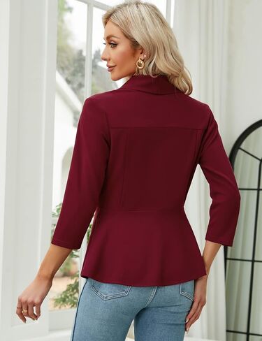 KOJOOIN Womens Blazer 3/4 Sleeve Open Front Casual Ruffle Office Cardigan Lightweight Suit Jackets in Saudi Arabia