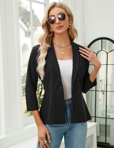 KOJOOIN Womens Blazer 3/4 Sleeve Open Front Casual Ruffle Office Cardigan Lightweight Suit Jackets in Saudi Arabia