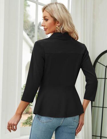 KOJOOIN Womens Blazer 3/4 Sleeve Open Front Casual Ruffle Office Cardigan Lightweight Suit Jackets in Saudi Arabia