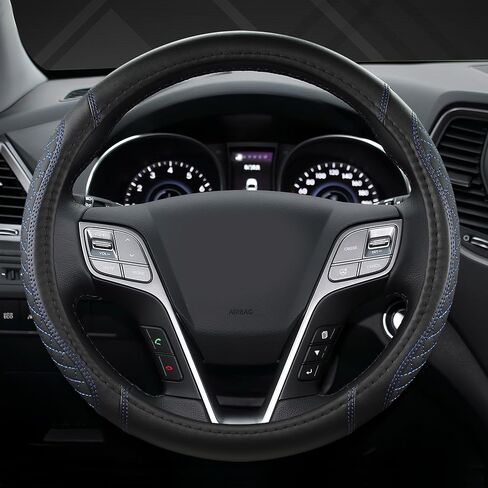 West Llama Customized Auto Car Steering Wheel Cover for Hyundai,Tucson,Sonata,Elantra,Santa Fe,Genesis,Sonata Hybrid,Azera,Venue,Kona, 14.5-15 inches(Black+Gray - Standard Size) in Kuwait