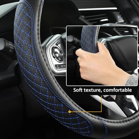 West Llama Customized Auto Car Steering Wheel Cover for Hyundai,Tucson,Sonata,Elantra,Santa Fe,Genesis,Sonata Hybrid,Azera,Venue,Kona, 14.5-15 inches(Black+Gray - Standard Size) in Kuwait