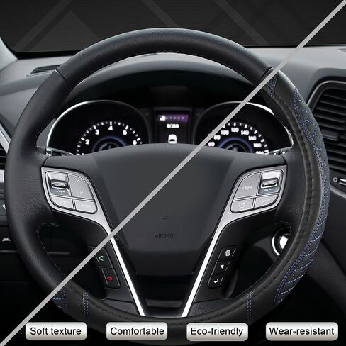 West Llama Customized Auto Car Steering Wheel Cover for Hyundai,Tucson,Sonata,Elantra,Santa Fe,Genesis,Sonata Hybrid,Azera,Venue,Kona, 14.5-15 inches(Black+Gray - Standard Size) in Kuwait