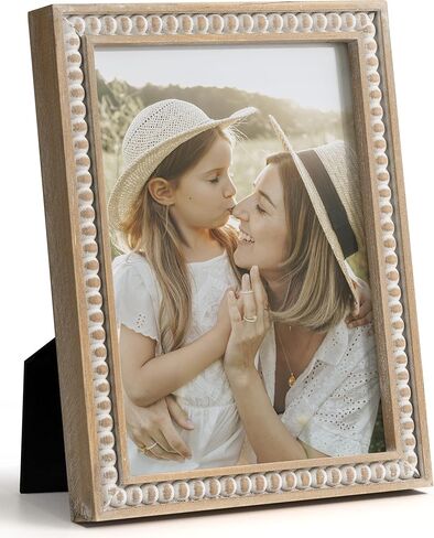 SUMGAR 5x7 إطار الصورة 7x5 إطار الصورة الخشب الأبيض مزرعة بوهو الحائط عرض رث أنيقة لمكتب عيد ميلاد صديق الهدايا لعيد الميلاد مع حبات الصنوبر المتعثرة الزخرفية in Kuwait