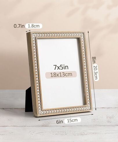 SUMGAR 5x7 إطار الصورة 7x5 إطار الصورة الخشب الأبيض مزرعة بوهو الحائط عرض رث أنيقة لمكتب عيد ميلاد صديق الهدايا لعيد الميلاد مع حبات الصنوبر المتعثرة الزخرفية in Kuwait