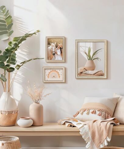 SUMGAR 5x7 إطار الصورة 7x5 إطار الصورة الخشب الأبيض مزرعة بوهو الحائط عرض رث أنيقة لمكتب عيد ميلاد صديق الهدايا لعيد الميلاد مع حبات الصنوبر المتعثرة الزخرفية in Kuwait