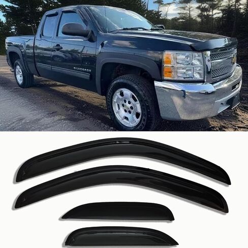 Tape-on Window Visor Vent Deflectors Compatible with 07-13 Chevy Silverado 1500/Avalanche/GMC Sierra 1500 Extended Cab 07-14 2500HD 3500HD YukonXL Window Rain Guards Sun Shade Window Shields Smoke in Saudi Arabia