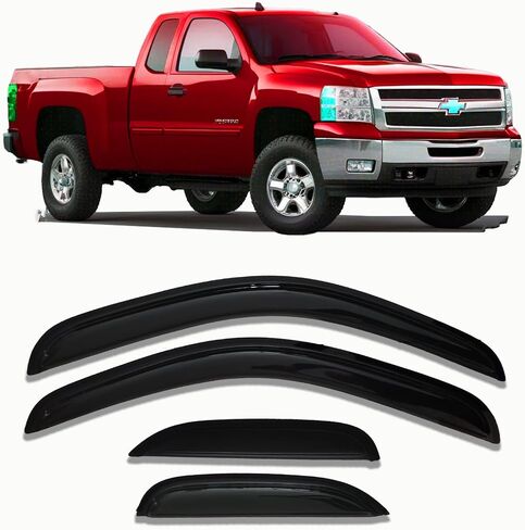 Tape-on Window Visor Vent Deflectors Compatible with 07-13 Chevy Silverado 1500/Avalanche/GMC Sierra 1500 Extended Cab 07-14 2500HD 3500HD YukonXL Window Rain Guards Sun Shade Window Shields Smoke in Saudi Arabia
