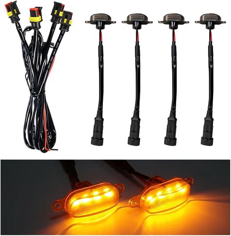 4 PCS Car Front Grille Lights, Waterproof Amber Lens LED Grille Light with Wiring Harness, Exterior Running Lights Compatible with F150 F250 F350, Car Accessories (Black & Yellow) in Saudi Arabia