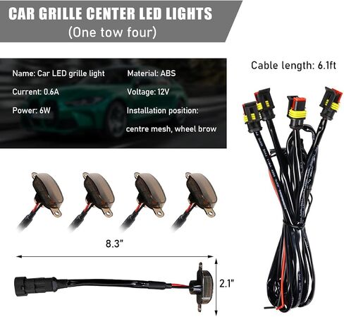 4 PCS Car Front Grille Lights, Waterproof Amber Lens LED Grille Light with Wiring Harness, Exterior Running Lights Compatible with F150 F250 F350, Car Accessories (Black & Yellow) in Saudi Arabia