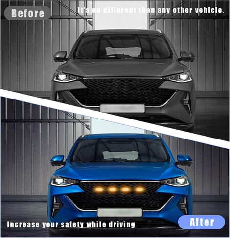 4 PCS Car Front Grille Lights, Waterproof Amber Lens LED Grille Light with Wiring Harness, Exterior Running Lights Compatible with F150 F250 F350, Car Accessories (Black & Yellow) in Saudi Arabia