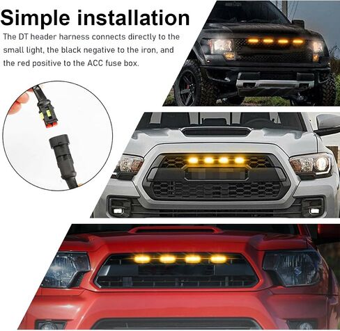 4 PCS Car Front Grille Lights, Waterproof Amber Lens LED Grille Light with Wiring Harness, Exterior Running Lights Compatible with F150 F250 F350, Car Accessories (Black & Yellow) in Saudi Arabia