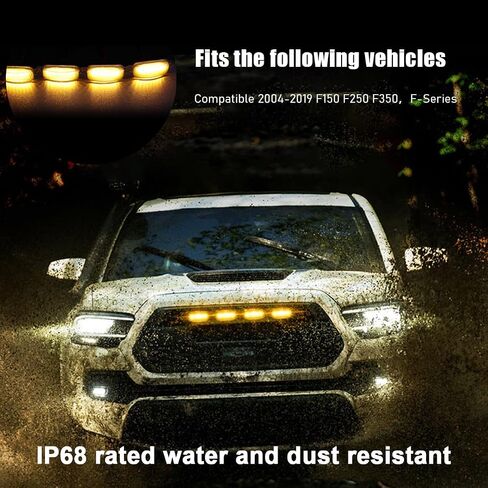 4 PCS Car Front Grille Lights, Waterproof Amber Lens LED Grille Light with Wiring Harness, Exterior Running Lights Compatible with F150 F250 F350, Car Accessories (Black & Yellow) in Saudi Arabia