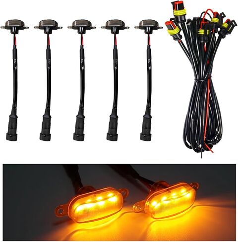 4 PCS Car Front Grille Lights, Waterproof Amber Lens LED Grille Light with Wiring Harness, Exterior Running Lights Compatible with F150 F250 F350, Car Accessories (Black & Yellow) in Saudi Arabia