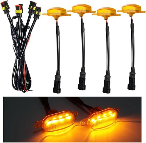 4 PCS Car Front Grille Lights, Waterproof Amber Lens LED Grille Light with Wiring Harness, Exterior Running Lights Compatible with F150 F250 F350, Car Accessories (Black & Yellow) in Saudi Arabia