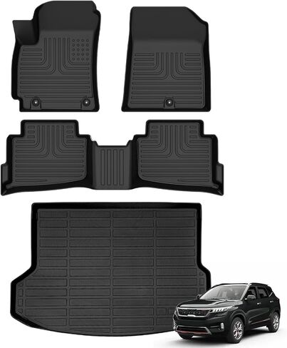 Floor Mats & Cargo Liner for Kia Seltos 2020-2023 (Cargo Area with Subwoofer) All Weather Automotive TPE Set Anti-Slip Waterproof Floor Liners Accessories (Car Mats+Trunk Mat) Black in Saudi Arabia