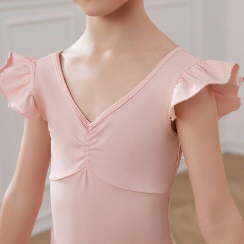 HIPPOSEUS Girls Ballet Dance Gymnastics Leotards Toddler Ruffle Short Sleeve Ballet Outfits Clothes Dancewear, Y-07 in Kuwait