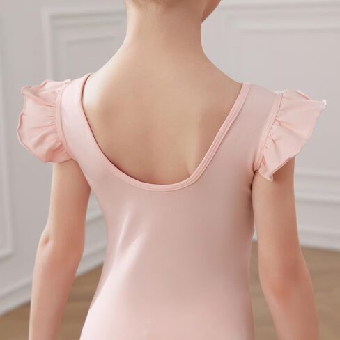 HIPPOSEUS Girls Ballet Dance Gymnastics Leotards Toddler Ruffle Short Sleeve Ballet Outfits Clothes Dancewear, Y-07 in Kuwait