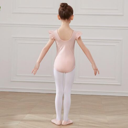 HIPPOSEUS Girls Ballet Dance Gymnastics Leotards Toddler Ruffle Short Sleeve Ballet Outfits Clothes Dancewear, Y-07 in Kuwait