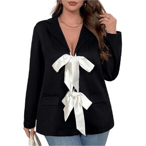 Floerns Women's Plus Size Cute Bow Tie Front Blazers Lapel Collar Suit Jacket Coat in Kuwait